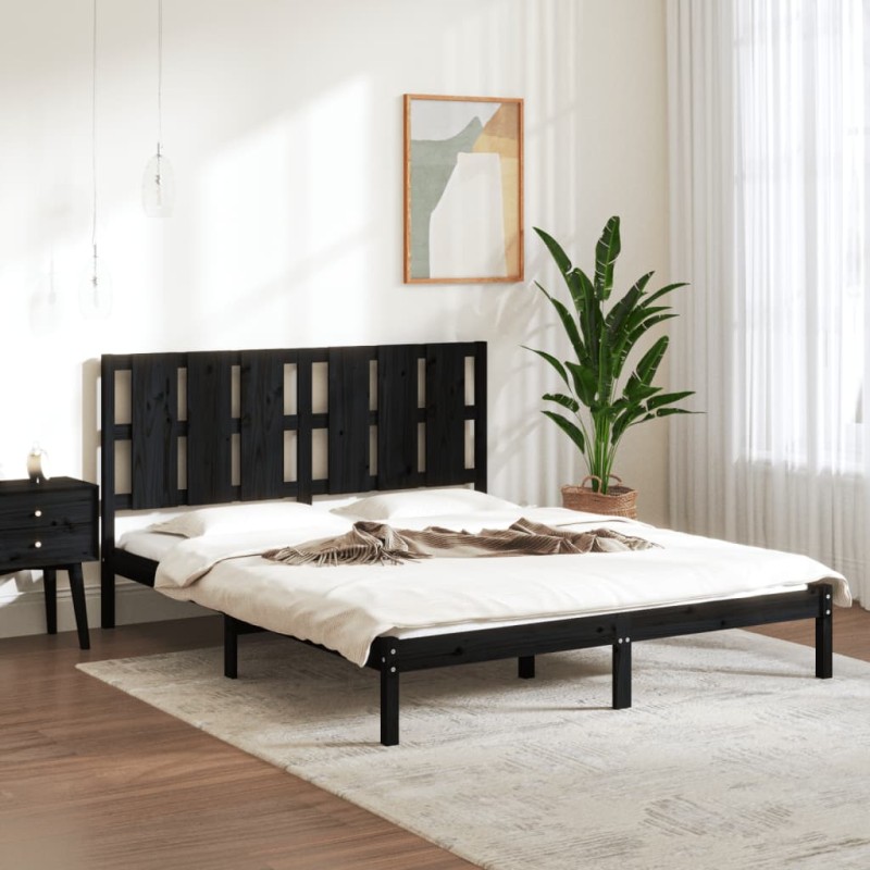 vidaXL Estructura de cama madera maciza King Size negro 150x200 cm vidaXL Estructura de cama madera maciza King Size negro 150x200 cm