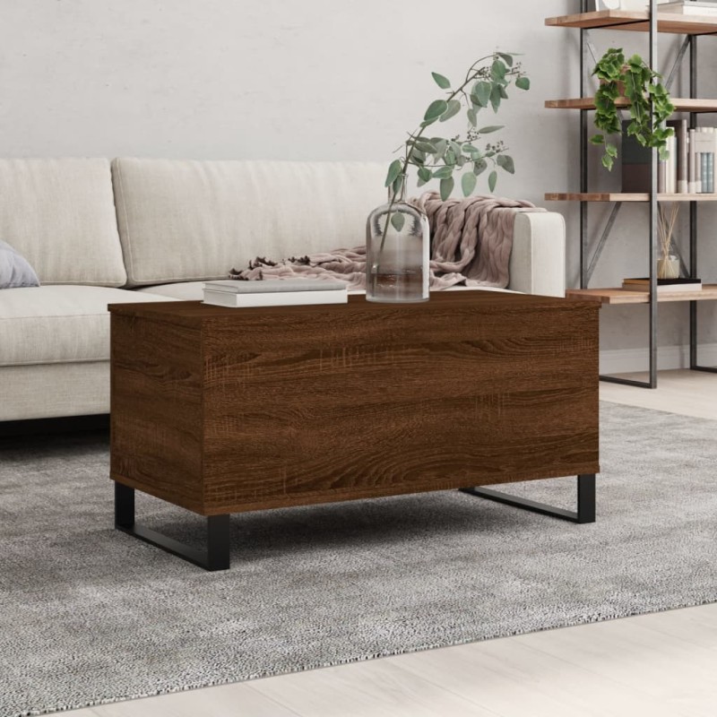 vidaXL Mesa de centro madera contrachapada roble marrón 90x44,5x45 cm vidaXL Mesa de centro madera contrachapada roble marrón 90x44,5x45 cm
