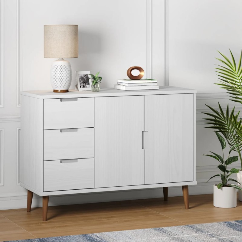 vidaXL Aparador MOLDE madera maciza de pino blanca 113x40x80 cm vidaXL Aparador MOLDE madera maciza de pino blanca 113x40x80 cm