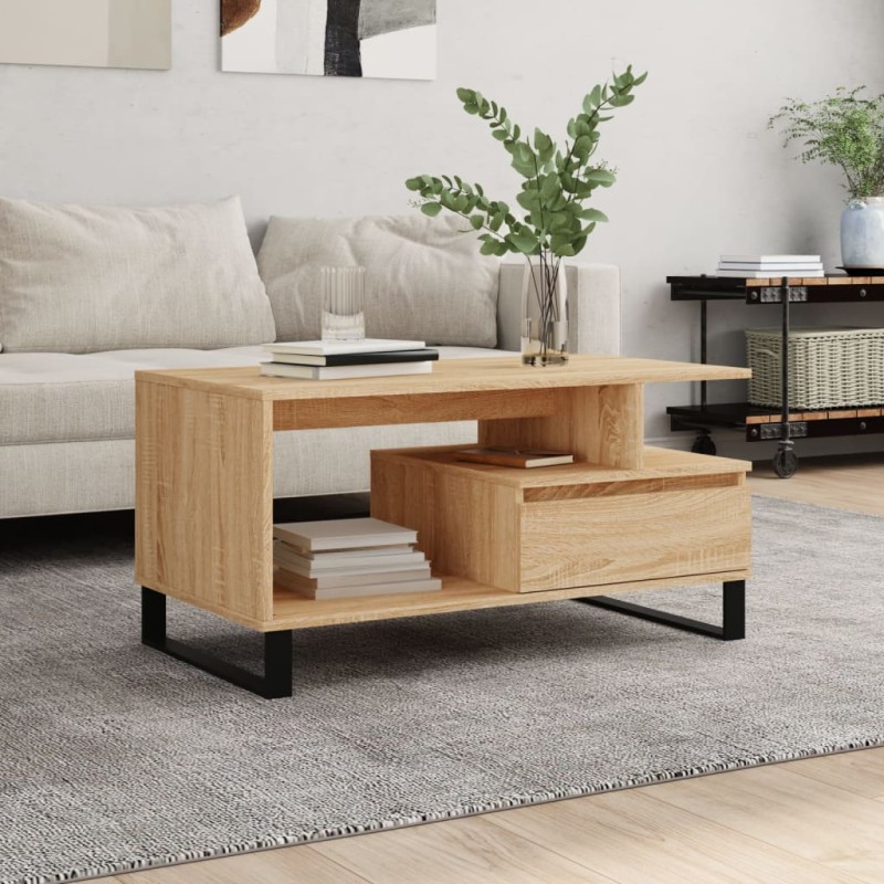 vidaXL Mesa de centro madera contrachapada roble Sonoma 90x49x45 cm vidaXL Mesa de centro madera contrachapada roble Sonoma 90x49x45 cm