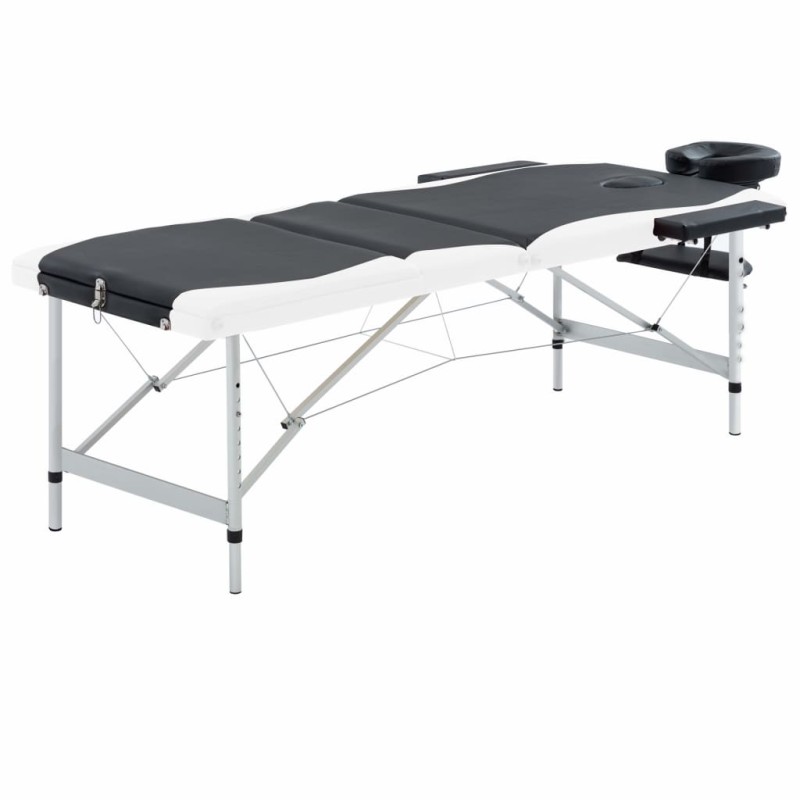vidaXL Camilla de masaje plegable 3 zonas aluminio negro y blanco vidaXL Camilla de masaje plegable 3 zonas aluminio negro y blanco