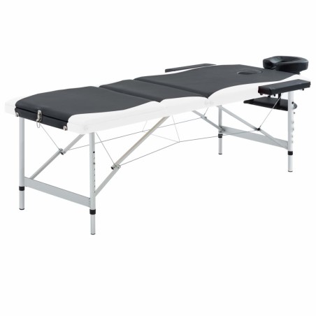  vidaXL Camilla de masaje plegable 3 zonas aluminio negro y blanco