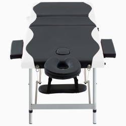  vidaXL Camilla de masaje plegable 3 zonas aluminio negro y blanco