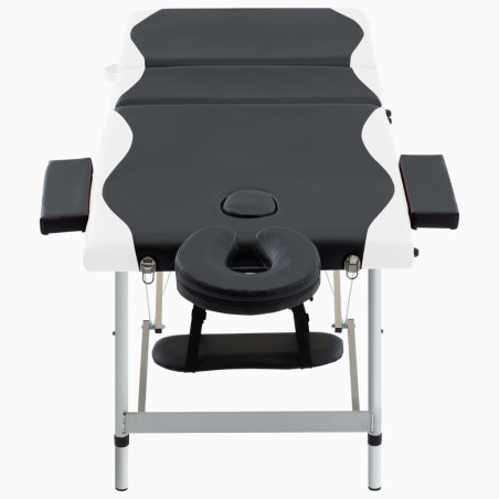  vidaXL Camilla de masaje plegable 3 zonas aluminio negro y blanco