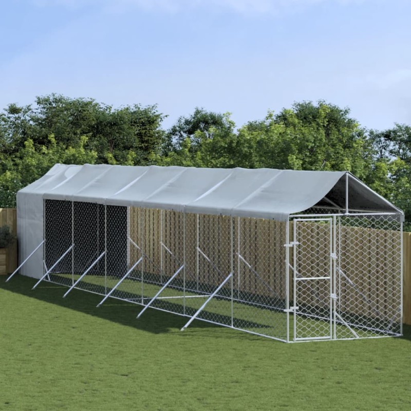 vidaXL Perrera de exterior con toldo acero galvanizado plata 2x14x2,5m vidaXL Perrera de exterior con toldo acero galvanizado plata 2x14x2,5m