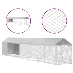 vidaXL Perrera de exterior con toldo acero galvanizado plata 2x14x2,5m