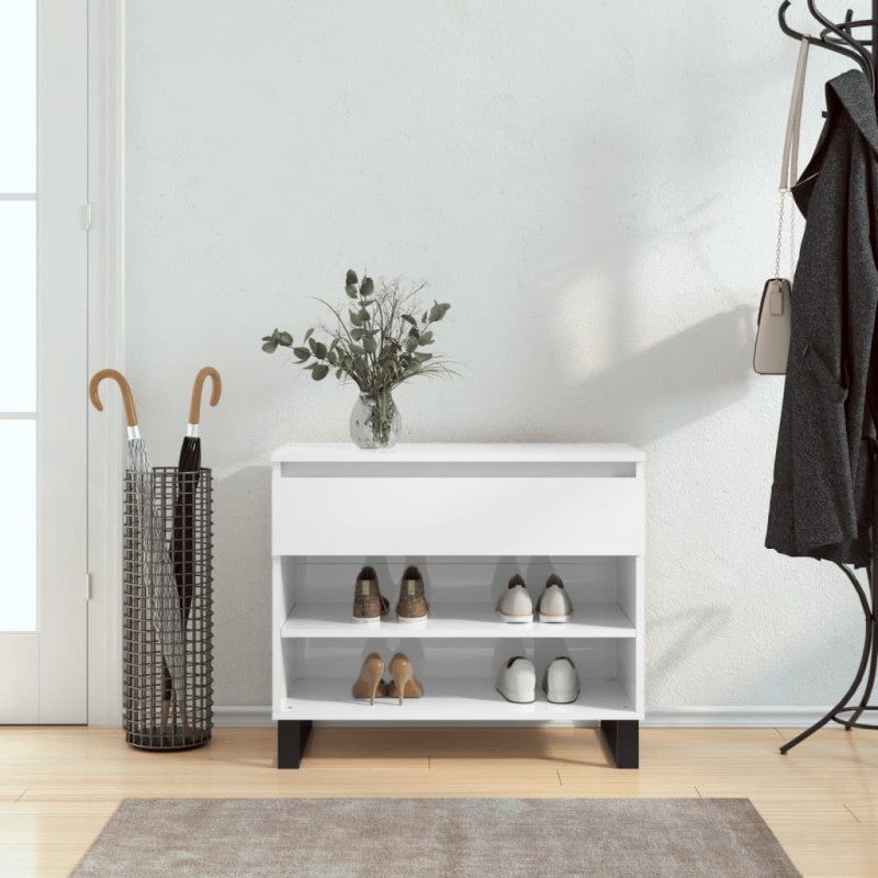 vidaXL Mueble zapatero madera contrachapada blanco brillo 70x36x60 cm vidaXL Mueble zapatero madera contrachapada blanco brillo 70x36x60 cm