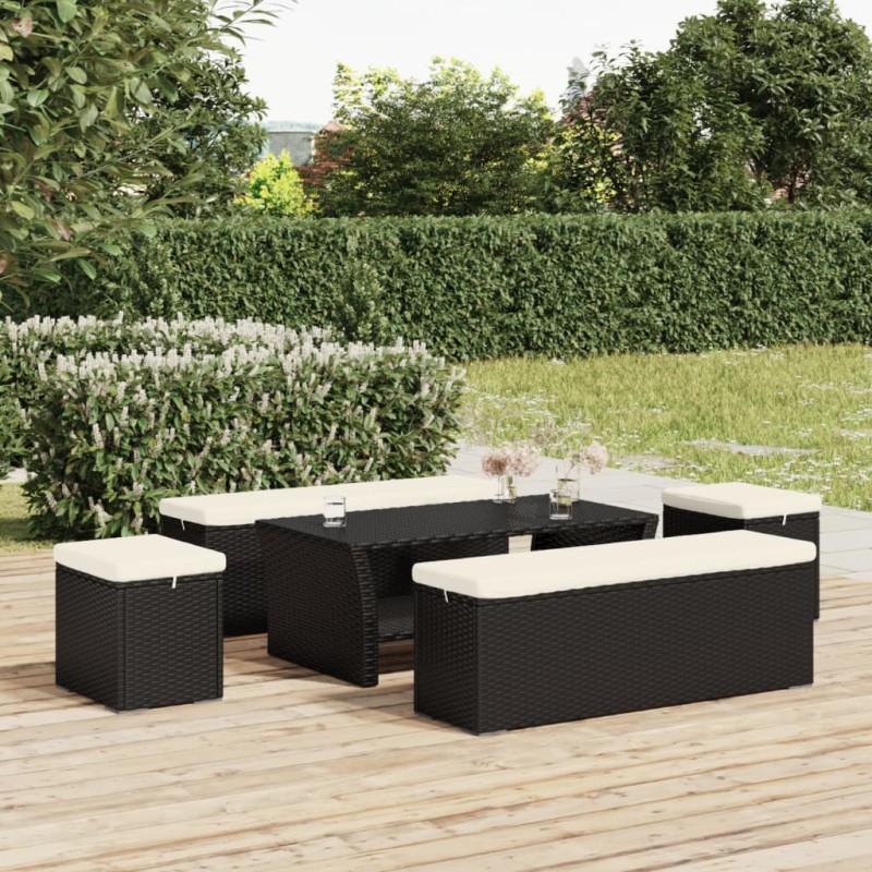 vidaXL Otomana con cojines 2 uds negro 40x30x40 cm ratán sintético vidaXL Otomana con cojines 2 uds negro 40x30x40 cm ratán sintético