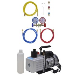 vidaXL Bomba de vacío set de manómetros 2 vías para aire acondicionado