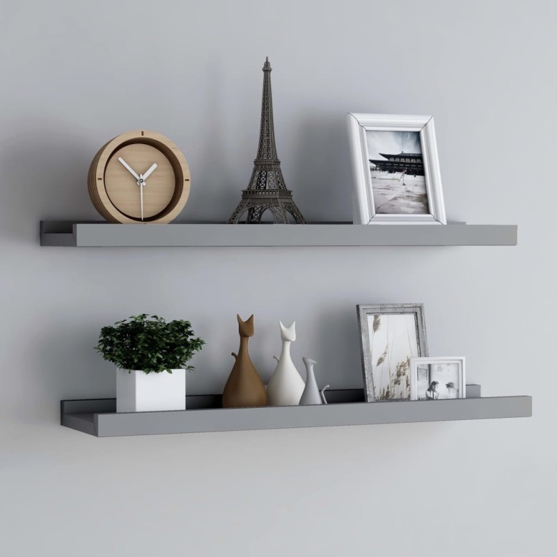 vidaXL Repisa para marcos de fotos 2 uds MDF gris 80x9x3 cm vidaXL Repisa para marcos de fotos 2 uds MDF gris 80x9x3 cm