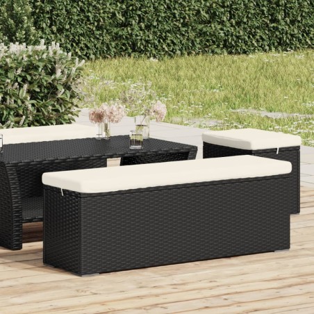 vidaXL Banco otomana con cojín ratán sintético negro 110x30x40 cm