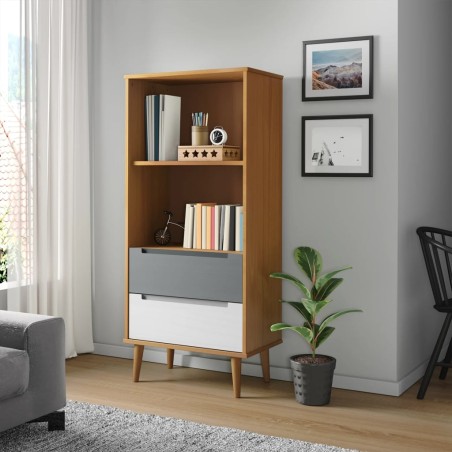 vidaXL Librería MOLDE madera maciza de pino marrón 60x35x133,5 cm