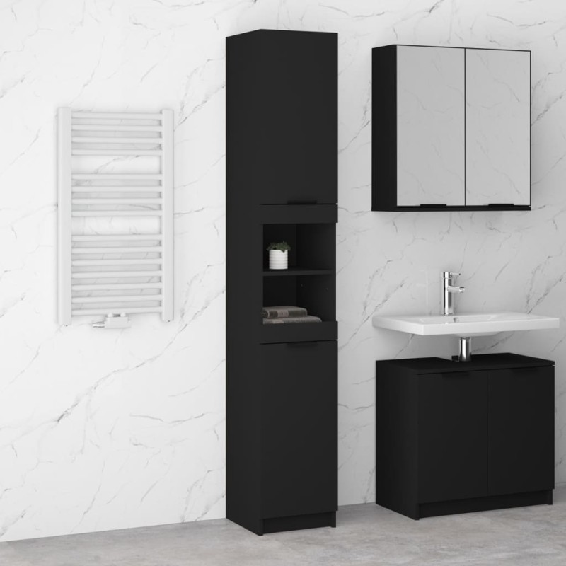 vidaXL Armario de baño de madera contrachapada negro 32x34x188,5 cm vidaXL Armario de baño de madera contrachapada negro 32x34x188,5 cm
