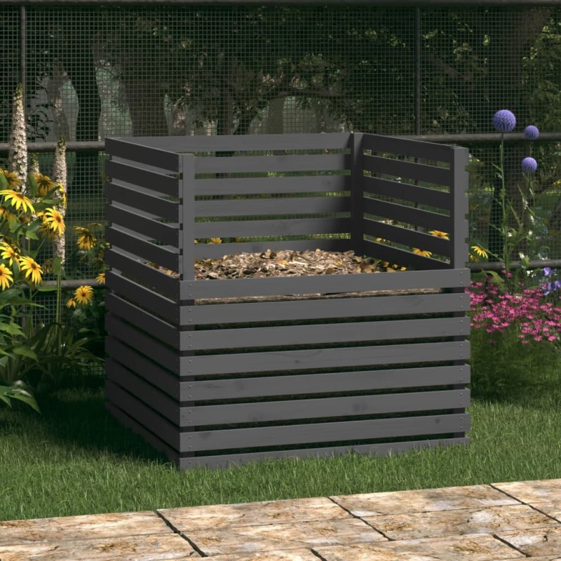 vidaXL Compostador de madera maciza de pino gris 100x100x102 cm vidaXL Compostador de madera maciza de pino gris 100x100x102 cm