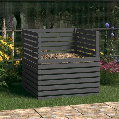 vidaXL Compostador de madera maciza de pino gris 100x100x102 cm