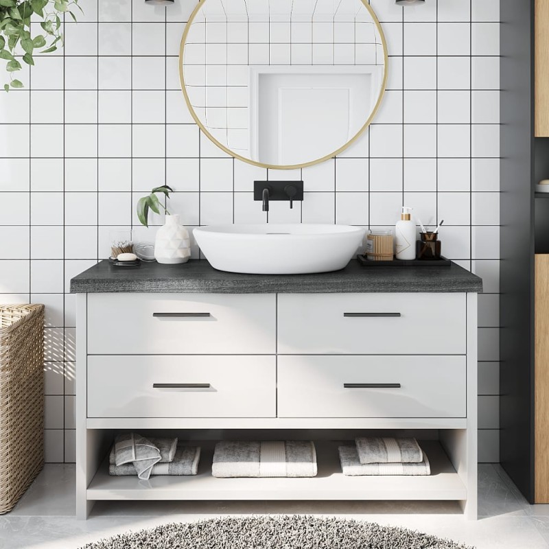 vidaXL Encimera baño madera maciza tratada gris oscuro 100x30x(2-6) cm vidaXL Encimera baño madera maciza tratada gris oscuro 100x30x(2-6) cm