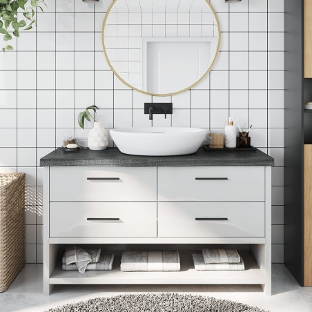 vidaXL Encimera baño madera maciza tratada gris oscuro 100x30x(2-6) cm