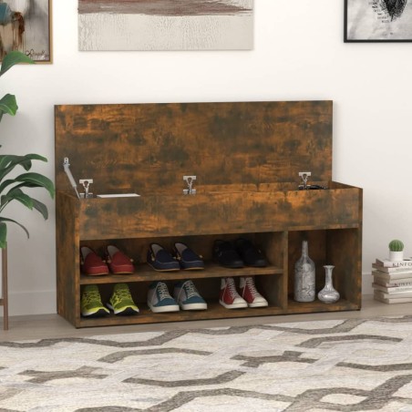 vidaXL Banco zapatero madera contrachapada roble ahumado 105x30x45 cm