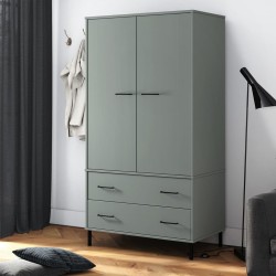 vidaXL Armario patas de metal OSLO madera maciza gris 90x55x172,5 cm