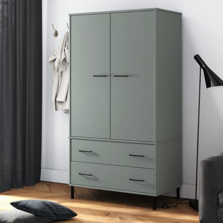 vidaXL Armario patas de metal OSLO madera maciza gris 90x55x172,5 cm