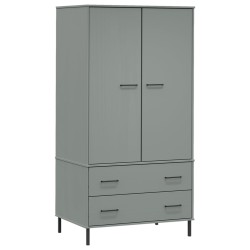 vidaXL Armario patas de metal OSLO madera maciza gris 90x55x172,5 cm