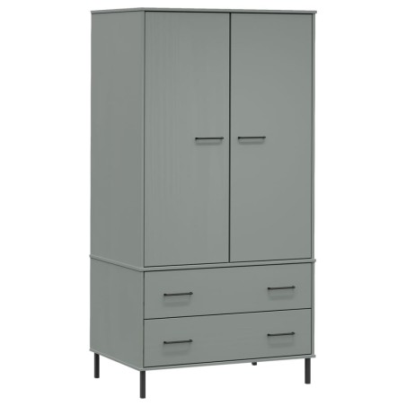 vidaXL Armario patas de metal OSLO madera maciza gris 90x55x172,5 cm