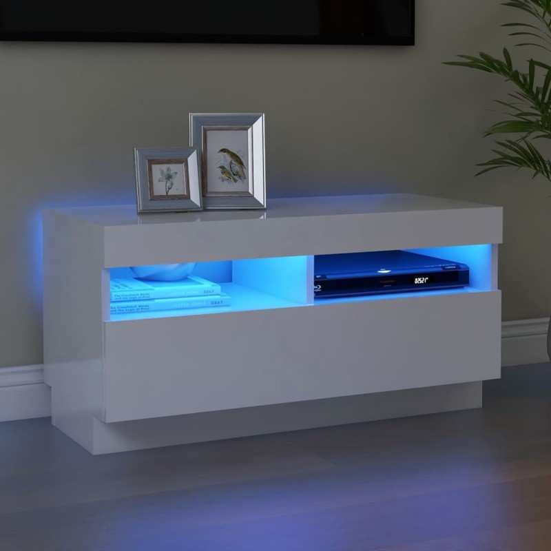 vidaXL Mueble de TV con luces LED blanco brillante 80x35x40 cm vidaXL Mueble de TV con luces LED blanco brillante 80x35x40 cm