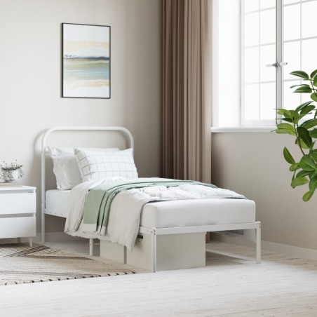 vidaXL Estructura de cama de metal con cabecero blanco 90x200 cm