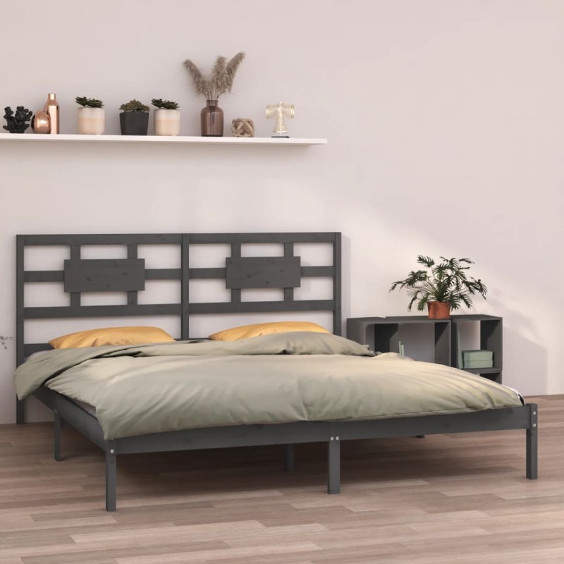 vidaXL Estructura de cama madera maciza gris Super King 180x200 cm vidaXL Estructura de cama madera maciza gris Super King 180x200 cm
