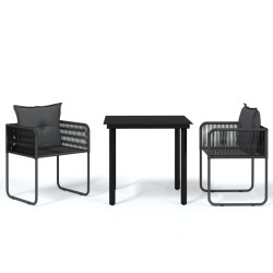 vidaXL Juego de comedor para jardín 3 piezas negro