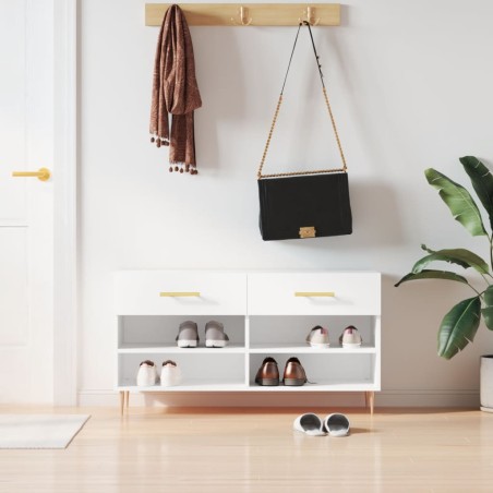 vidaXL Banco zapatero madera de ingeniería blanco 102x35x55 cm