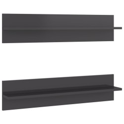 vidaXL Estante de pared 2 uds contrachapado gris brillo 80x11,5x18 cm
