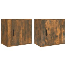vidaXL Mesitas de noche de pared 2 uds color roble ahumado 50x30x47 cm