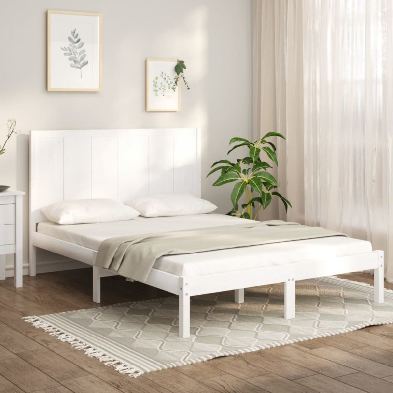 vidaXL Estructura de cama de madera maciza de pino blanco 140x190 cm vidaXL Estructura de cama de madera maciza de pino blanco 140x190 cm