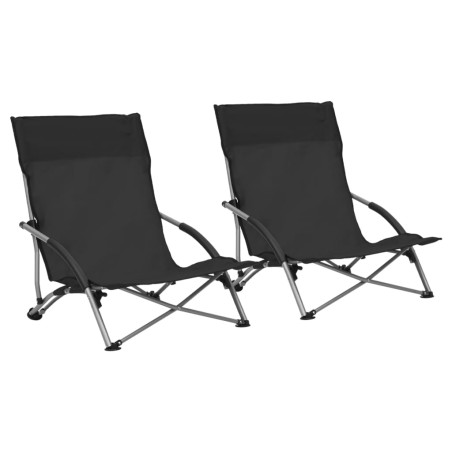 vidaXL Sillas de playa plegables 2 unidades tela negras