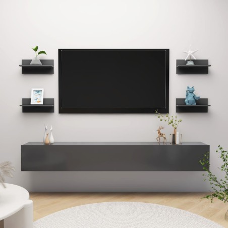 vidaXL Estantes de pared 4 uds madera contrachapada gris 40x11,5x18 cm