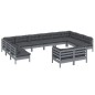 vidaXL Muebles de jardín 12 pzas y cojines gris madera maciza de pino
