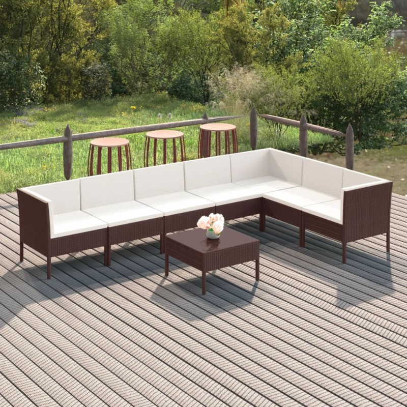 vidaXL Set muebles de jardín 8 pzas y cojines ratán sintético marrón