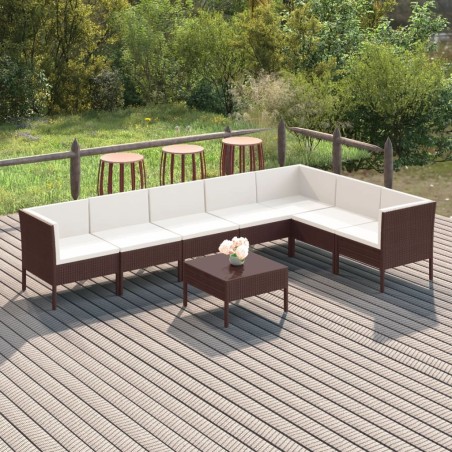vidaXL Set muebles de jardín 8 pzas y cojines ratán sintético marrón