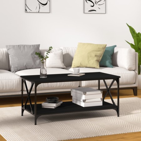 vidaXL Mesa de centro madera contrachapada y hierro negro 100x50x45 cm