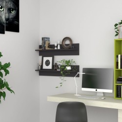 vidaXL Estante de pared 2 uds madera contrachapada gris 80x11,5x18 cm