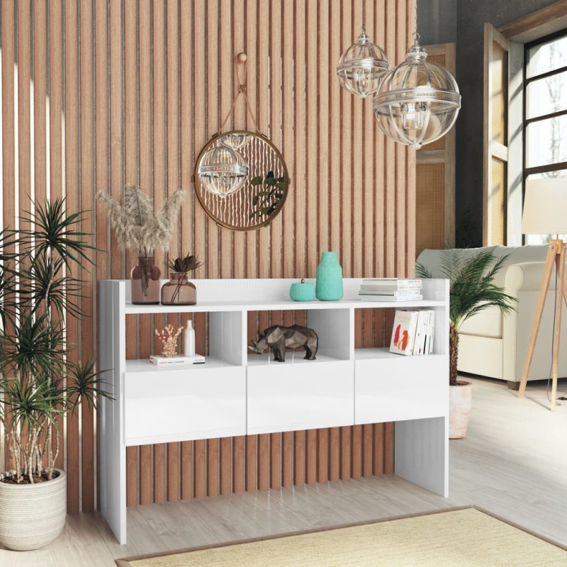 vidaXL Aparador de madera contrachapada blanco brillante 105x30x70 cm vidaXL Aparador de madera contrachapada blanco brillante 105x30x70 cm