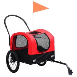 vidaXL Remolque de bicicleta para mascotas cochecito 2 en 1 rojo negro