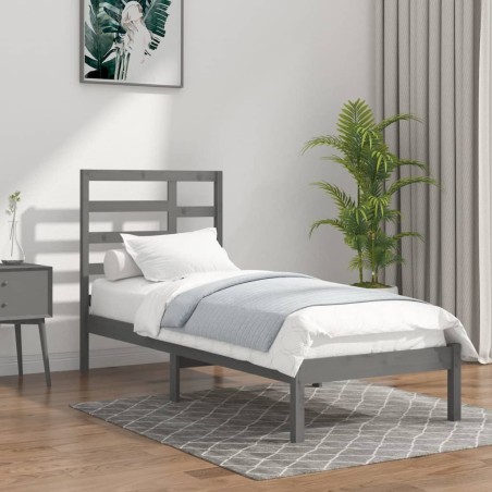vidaXL Estructura de cama de madera maciza gris 100x200 cm