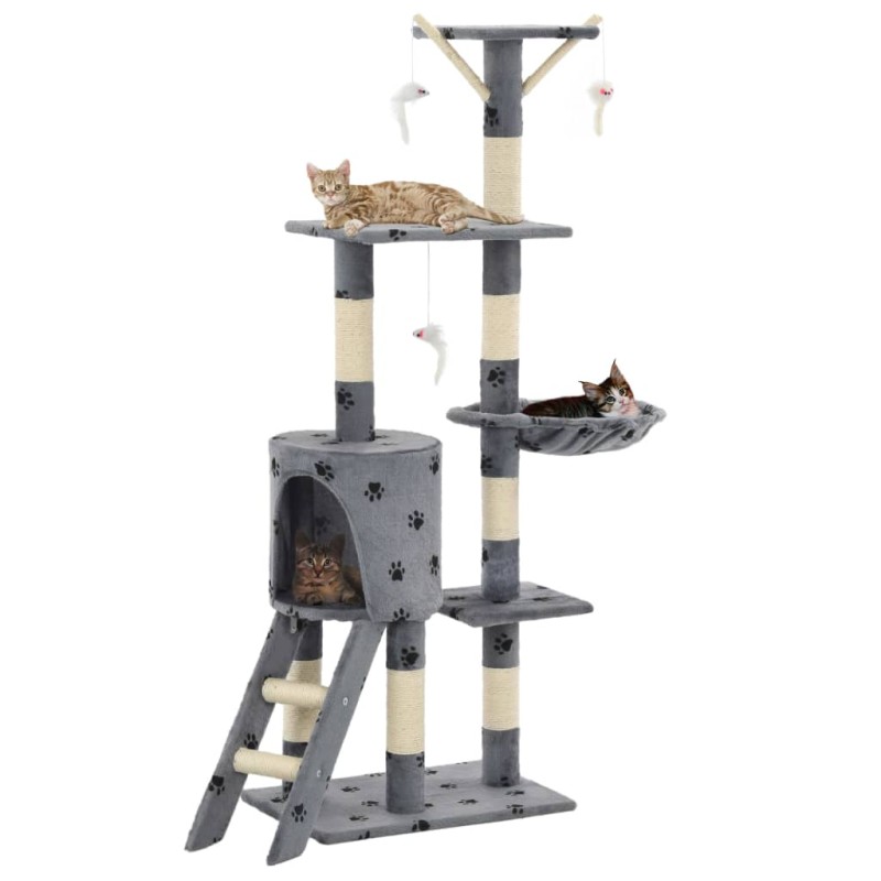 vidaXL Rascador para gatos con poste de sisal 138 cm huellas gris vidaXL Rascador para gatos con poste de sisal 138 cm huellas gris