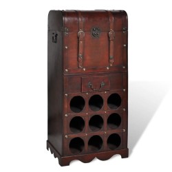 vidaXL Botellero de madera para 9 botellas baúl con cajón 