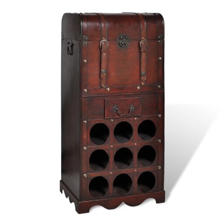 vidaXL Botellero de madera para 9 botellas baúl con cajón 