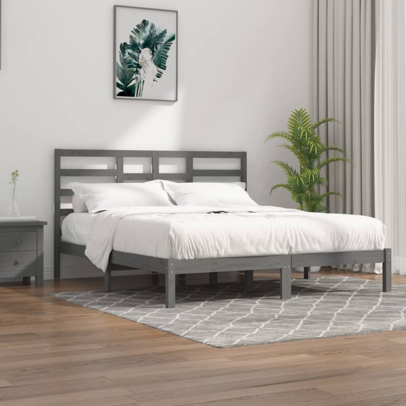 vidaXL Estructura de cama de madera maciza de pino gris 200x200 cm