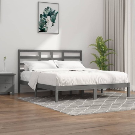 vidaXL Estructura de cama de madera maciza de pino gris 200x200 cm