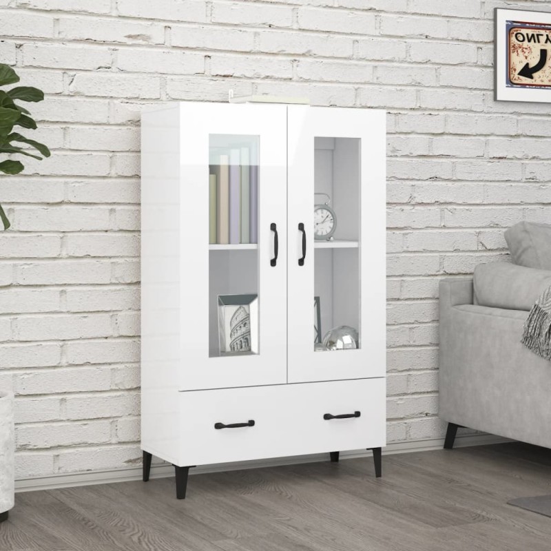 vidaXL Aparador de madera contrachapada blanco brillante 70x31x115cm vidaXL Aparador de madera contrachapada blanco brillante 70x31x115cm